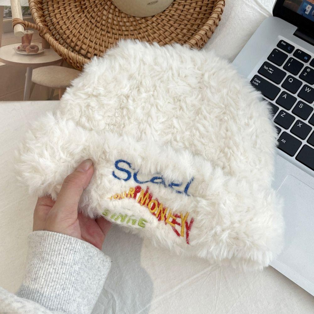 Mũ beanie Đính Hạt Nhân Tạo Thêu Chữ Dễ Thương Bảo Vệ Tai Thời Trang Mùa Đông