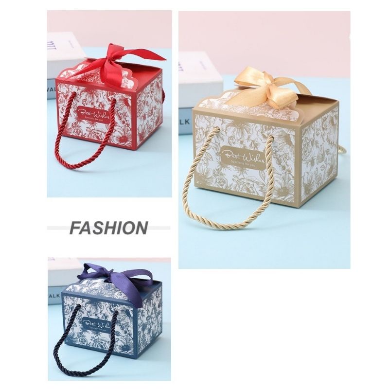 Hộp Quà Tặng Tri Ân Khách Hàng, Hộp Lời Chúc Best Wishes - Có Quai Xách, Nơ Lụa Kích Thước 10.5*8.3*7.3cm