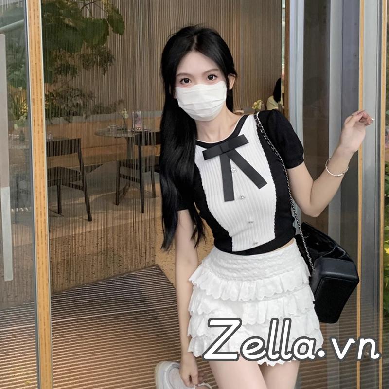 Áo Thun Đính Nút Màu Sắc Tương Phản Cho Nữ