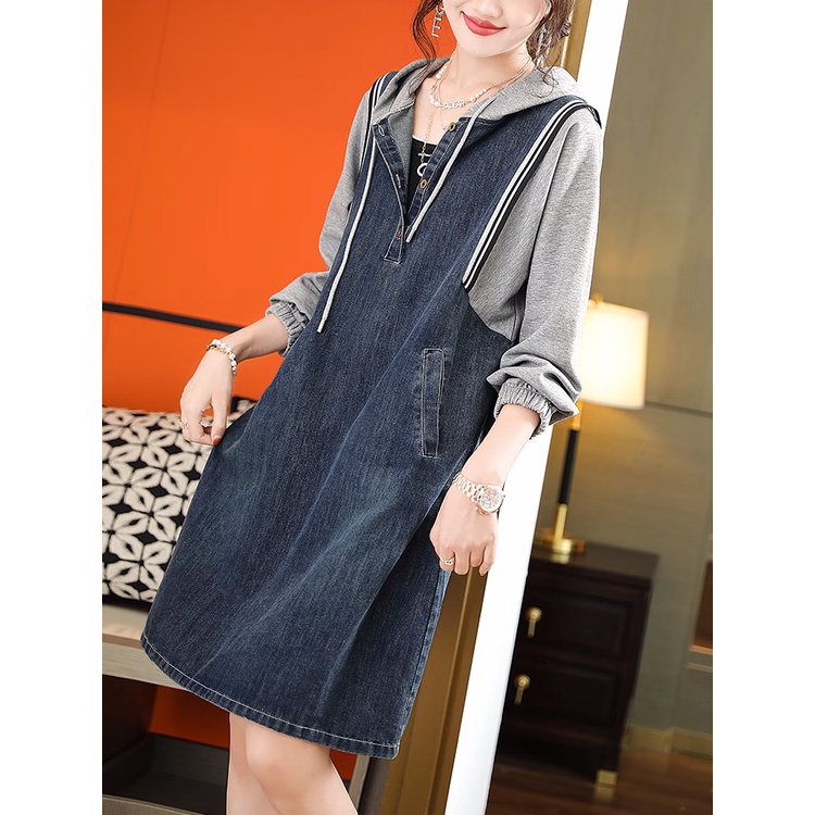 Đầm denim Dáng Rộng Có Mũ Trùm Thời Trang Mùa Thu 2023 Cho Nữ