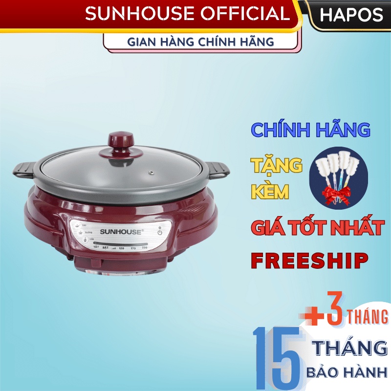 Nồi lẩu điện Sunhouse 3.5 Lít Chính hãng, TẶNG KÈM MUỖNG, SH535L đa năng nấu lẩu, chiên xào - HAPOS OFFICIAL