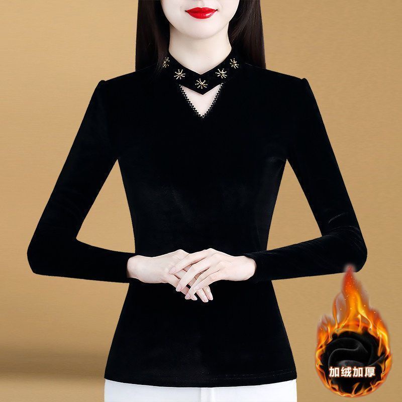 Áo Nỉ Mỏng Ôm Dáng / Ôm Sát Thời Trang Thu Đông 2024 Cho Nữ Áo Sơ Mi Lông Cừu Tay Dài [Đáy Dưới Lót Lông Cừu