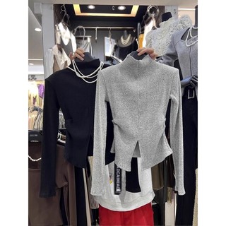 Áo Thun Cổ Cao Dáng Ôm Màu Trơn Đơn Giản Phong Cách Đường Phố Mỹ Thời Trang Mùa Thu Cho Nữ