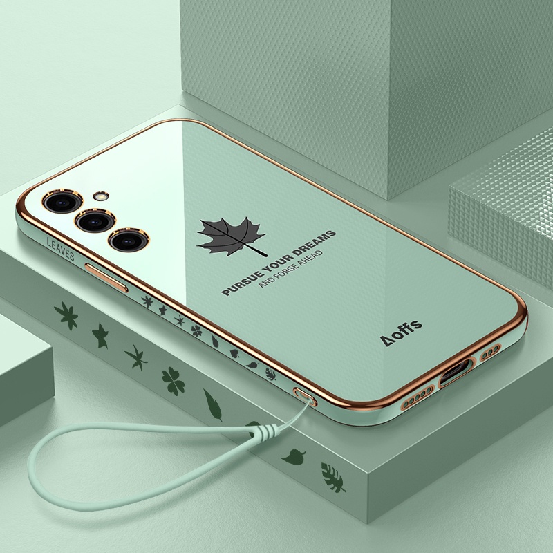 Ôp Điện Thoại Silicon Dẻo Tráng Gương Họa Tiết Lá Phong Thời Trang Cho samsung galaxy a14 a24 a34 a54 a35 a55 a15 a25 4g 5g Ốp
