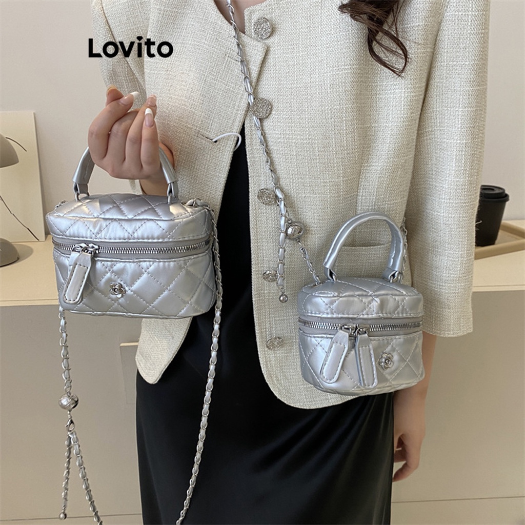 Túi tote Lovito đeo vai phối dây xích màu trơn thường ngày cho nữ L66AD031