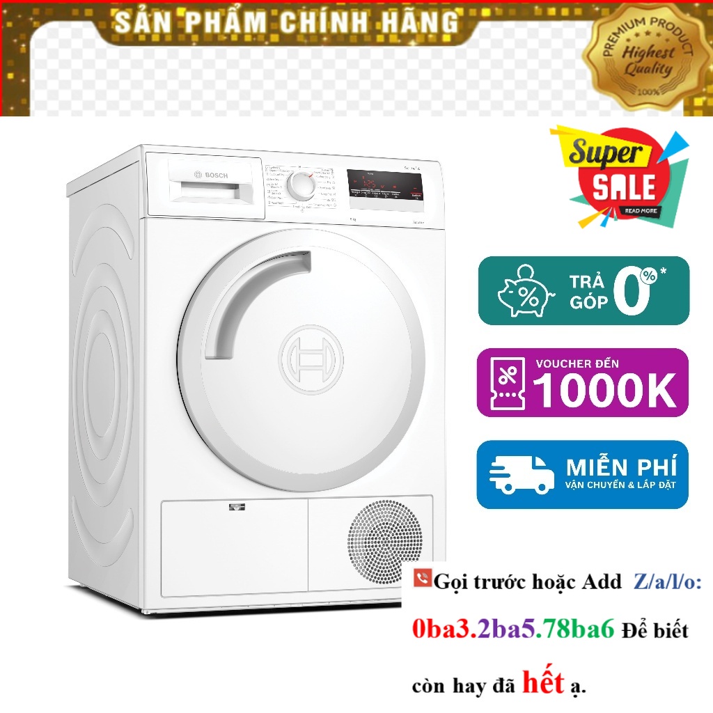 [Hãng] Máy sấy ngưng tụ 8Kg Bosch WTN84201MY - Series 4
