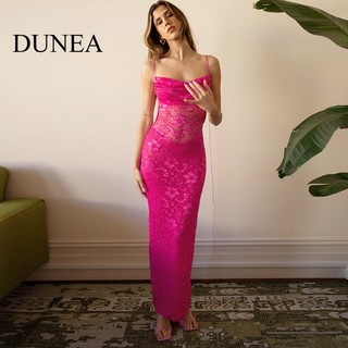 DUNEA Đầm Ren Hoa Hai Lớp Hở Lưng Gợi Cảm