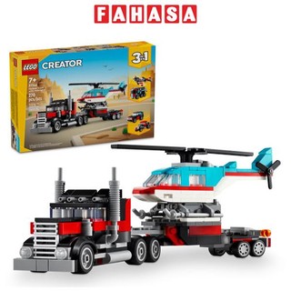 Đồ chơi lắp ráp xe tải vận chuyển trực thăng 3 in 1 - flatbed truck with helicopter - lego creator 31146
