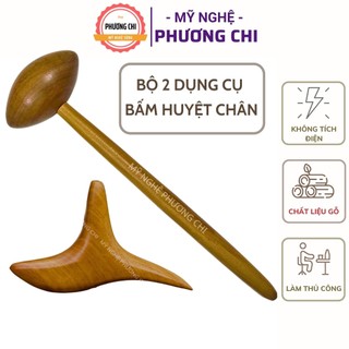 Bộ 2 dụng cụ ấn huyệt chân, cây bấm huyệt bằng gỗ, búa gõ huyệt bàn chân | phuongchistore