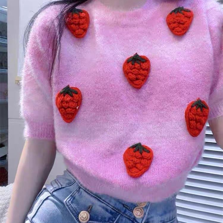 Áo sweater Dệt Kim Họa Tiết Dâu Tây Ba Chiều Ngọt Ngào Cao Cấp Thời Trang Xuân Thu Cho Phụ Nữ Trung Niên g