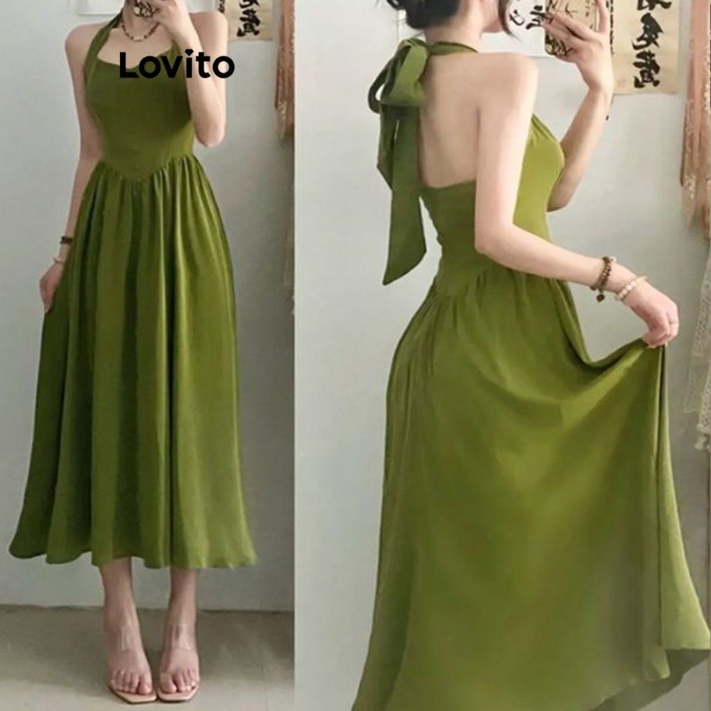 Lovito Váy dây kéo trơn thông thường cho nữ LNA21217