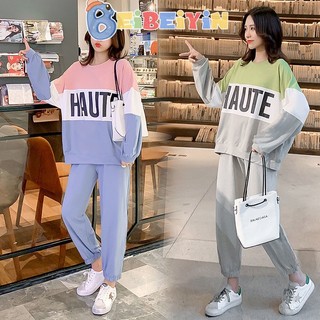 Set đồ BEIBEIYIN gồm áo thun dài tay và quần dài thời trang cho mẹ bầu