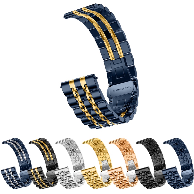 Dây Đeo Đồng Hồ Bằng Thép Không Gỉ 20mm 22mm Tích Hợp Hai Khóa Nhấn Hình Bướm Màu Trơn Thông Dụng Cho galaxy watch 42 46mm active2 gear s2 s3
