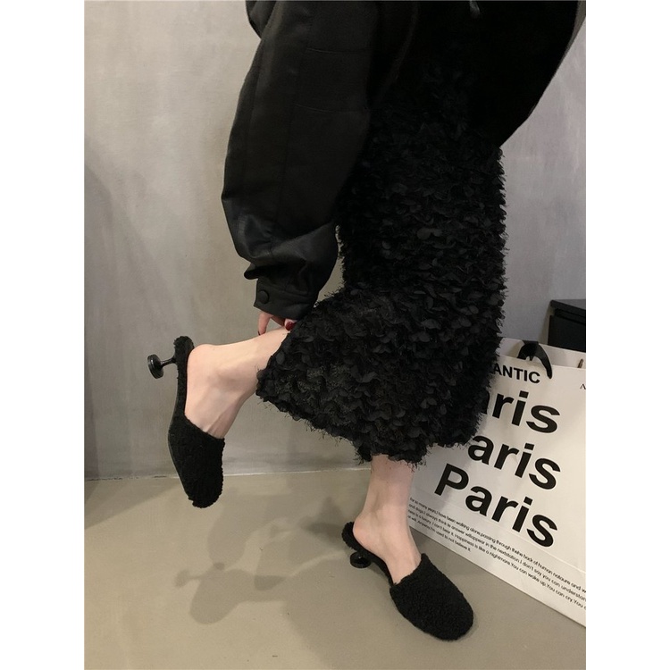 Dép Cao Gót Mũi Tròn Chất Liệu Da Lộn Thời Trang Dành Cho Nữ Có size 35-39