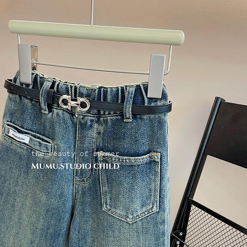 Quần Jean Dài Lưng Cao Màu Sắc Đơn Giản Thời Trang Mùa Thu Phong Cách Hàn Quốc Cho Bé Gái