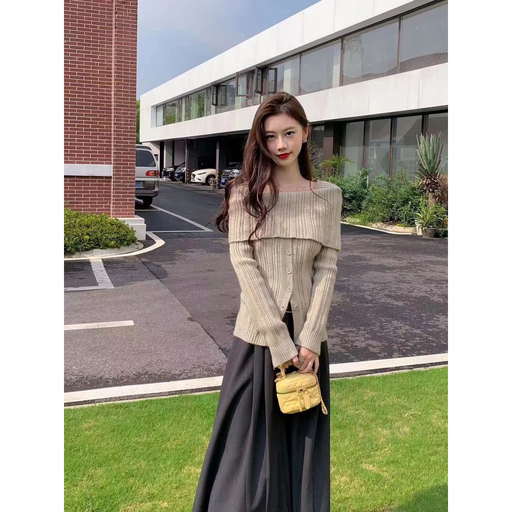 Áo cardigan dệt kim dài tay màu trơn tôn dáng ngọt ngào và cay phong cách Hàn Quốc mùa thu cho nữ