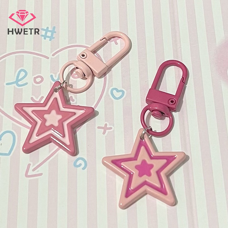 Móc khóa HWETR hình ngôi sao năm cánh dễ thương trang trí điện thoại/ chìa khóa/ tai nghe dành cho nữ
