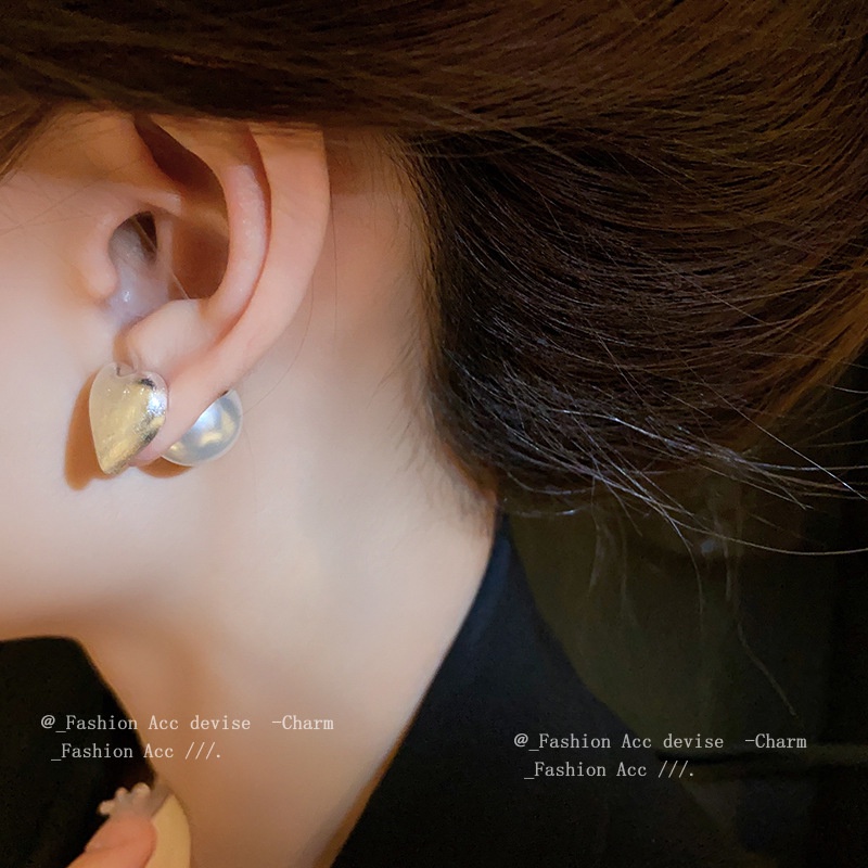 Bông Tai Mạ Bạc 2023 Hình Trái Tim Đính Ngọc Trai Thời Trang Phong Cách niche Mới