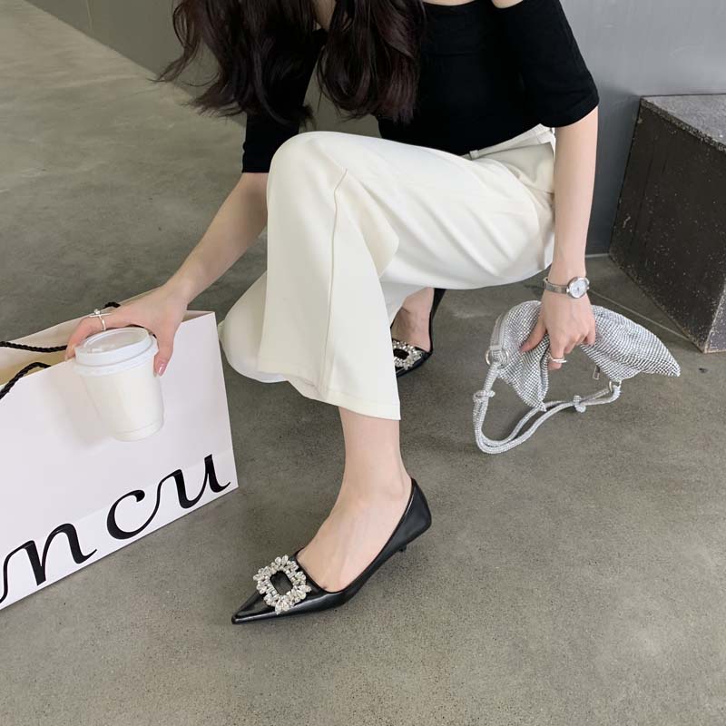 Giày Cao Gót 3cm Mũi Nhọn Đính Đá Thời Trang Dành Cho Nữ