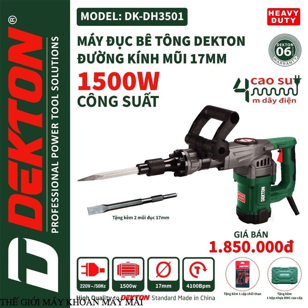 Đục Bê Tông Dekton DK-DH3501 - Công Suất 1500W - Đầu Gài 17mm thế giớ máy khoan