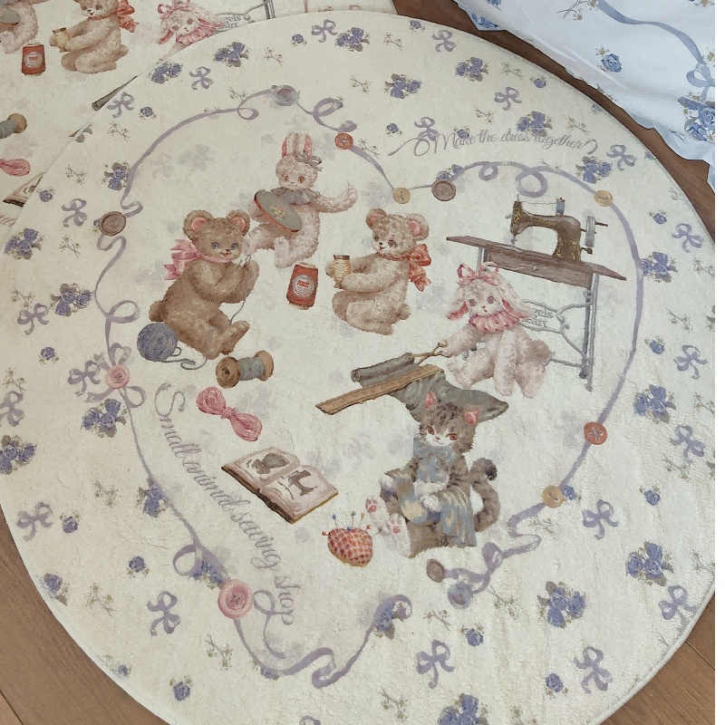 Thảm Lót Sàn Hình Tròn In Hoa Phong Cách Búp Bê Cổ Điển Độc Đáo