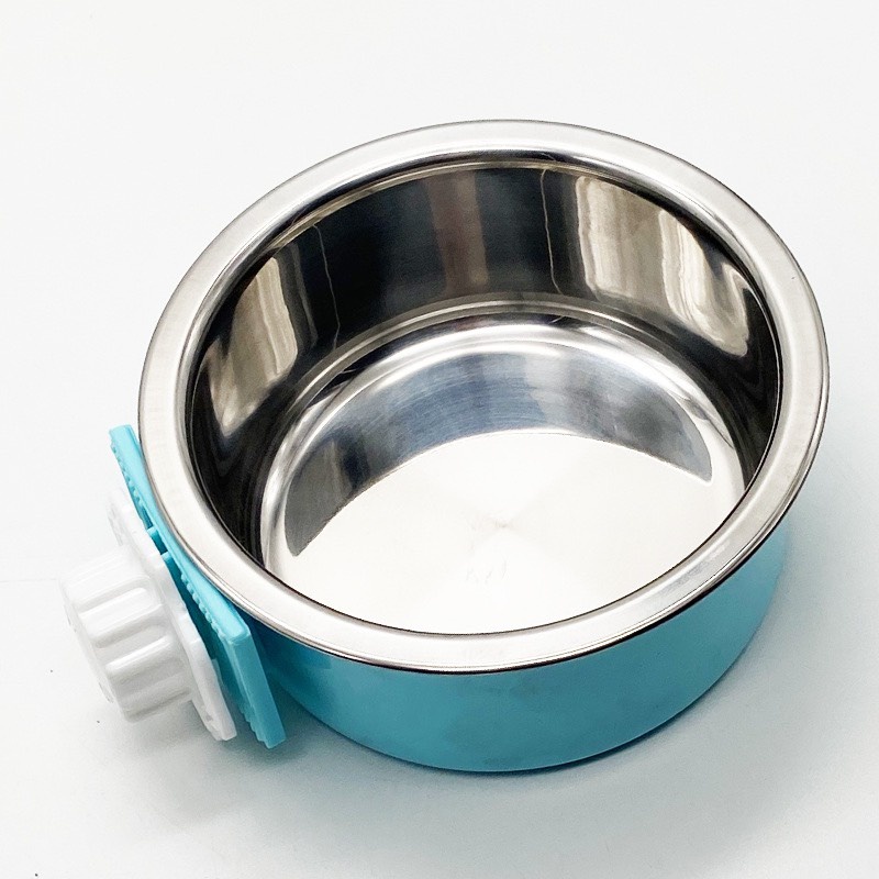 Bát ăn gắn chuồng hình tròn có lõi inox cho chó mèo thú cưng