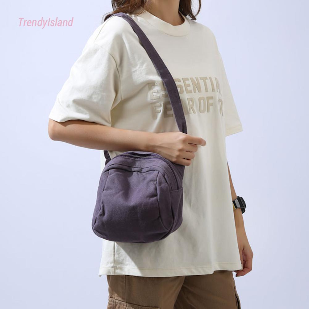 Túi Đeo Chéo Vải canvas Màu Trơn Có Khóa Kéo Phong Cách Thể Thao Thời Trang unisex