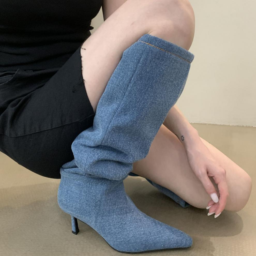 Giày Bốt Cao Gót Mũi Nhọn Phong Cách Cao Bồi Âu Mỹ Thời Trang Mùa Hè 2023