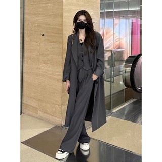 Bộ áo khoác vest + áo khoác vest + quần dài ống rộng lưng cao thời trang cho nữ 2023
