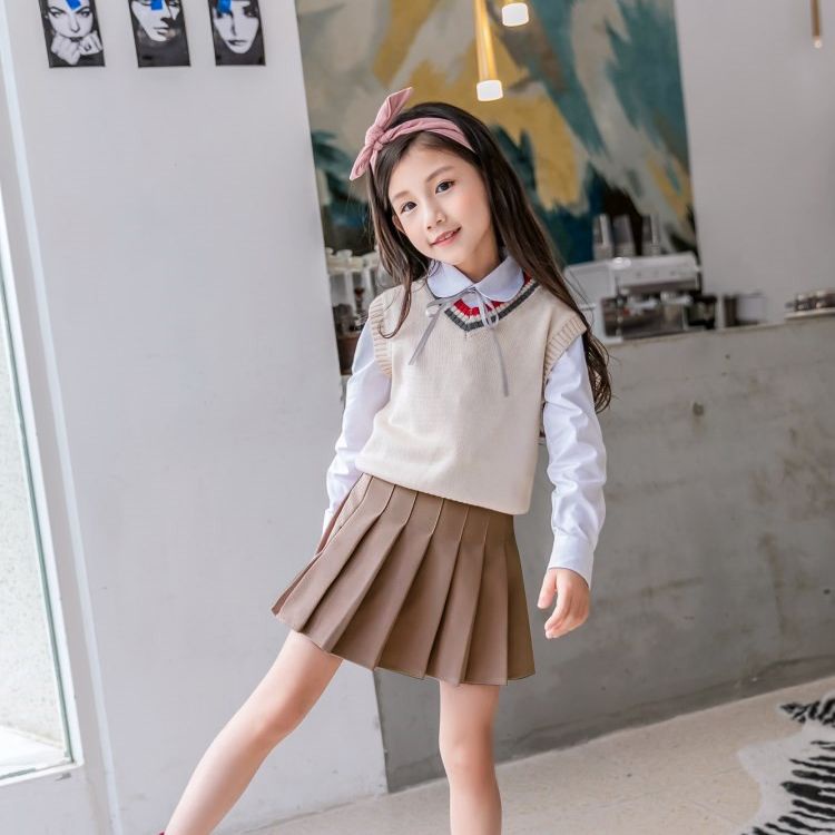 Chân Váy Ngắn Xếp Ly Màu Trắng Thời Trang Xuân Thu Dành Cho Bé Gái Tiểu Học