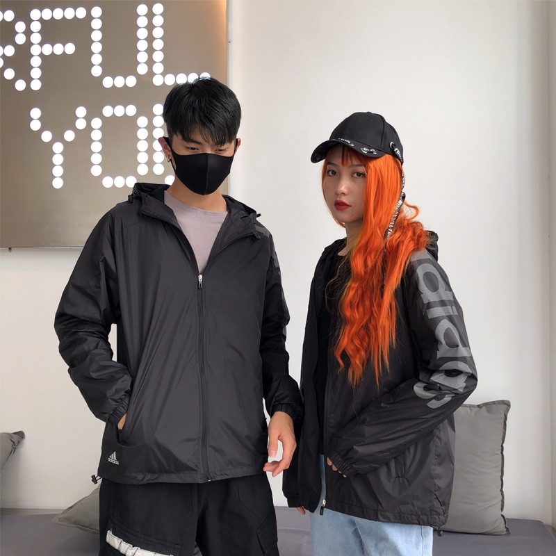 Áo Khoác Gió adidas Chính Hãng 100% Phối Lưới Có Nón Trùm Phối Khóa Kéo Cá Tính Cho Nam Và Nữ