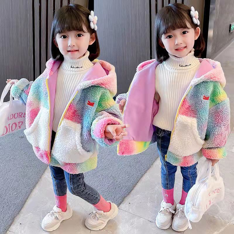 Momose Áo Khoác Lông Cừu Có Nón Nhuộm Màu Phong Cách Hàn Quốc Thời Trang Thu Đông Cho Bé Gái Trung Niên