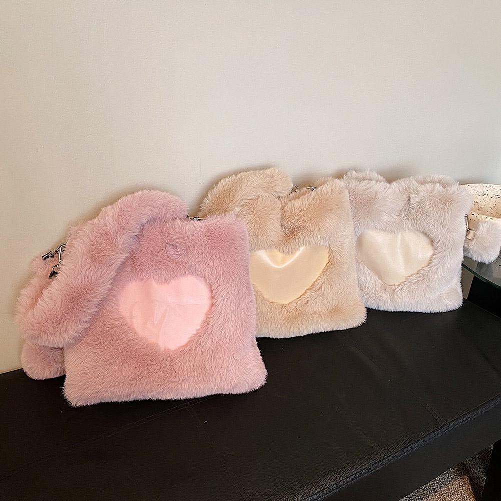 Túi tote Đeo Chéo Vai Xách Tay Hình Trái Tim Lông Xù Mềm Mại Thời Trang Đơn Giản Dành Cho Bạn Nữ