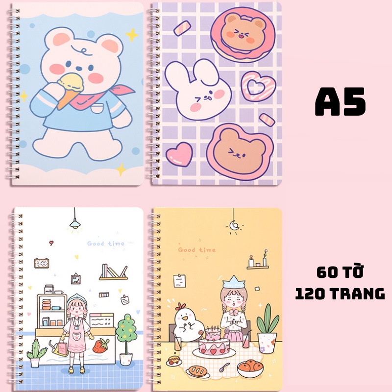Vở lò xo kép kẻ ngang kích thước A5 tiêu chuẩn 60 trang nhiều mẫu đáng yêu - Ngẫu nhiên