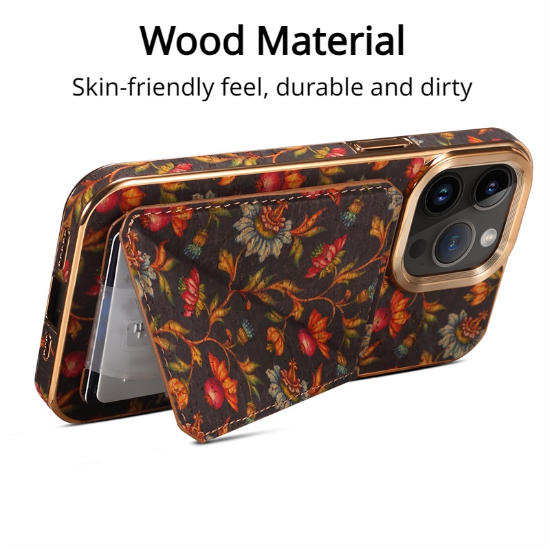 Ốp Điện Thoại Bằng Gỗ Có Ngăn Đựng Thẻ Hình Hoa Cho iphone 15 pro max 15 plus / 15 pro / 14 pro max / 14 plus / 12 13 pro max 2 Trong 13 pro max
