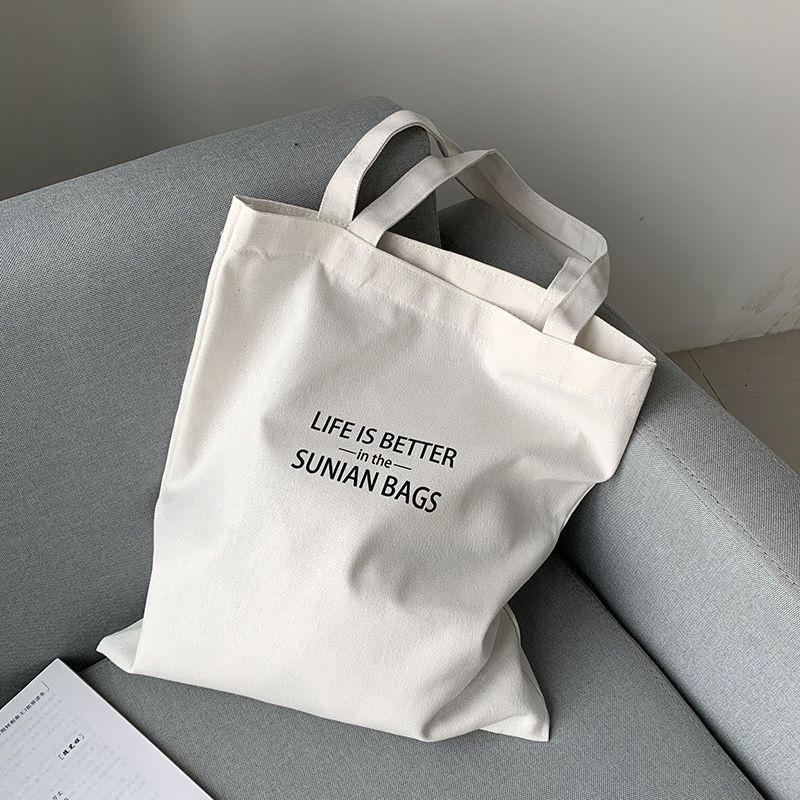 Đen Túi Xách canvas cotton Lanh In Chữ Đơn Giản Thời Trang