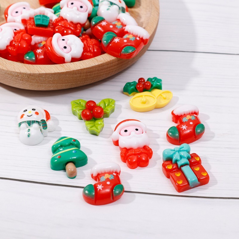 Set 10 Phụ Kiện Trang Trí Giáng Sinh Hình Ông Già Noel Hoạt Hình Bằng Nhựa resin diy