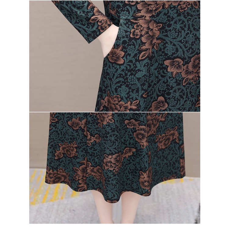 Đầm Tay Dài Che Bụng Thời Trang Xuân Thu Mới 2023 Dành Cho Phụ Nữ Trung Niên