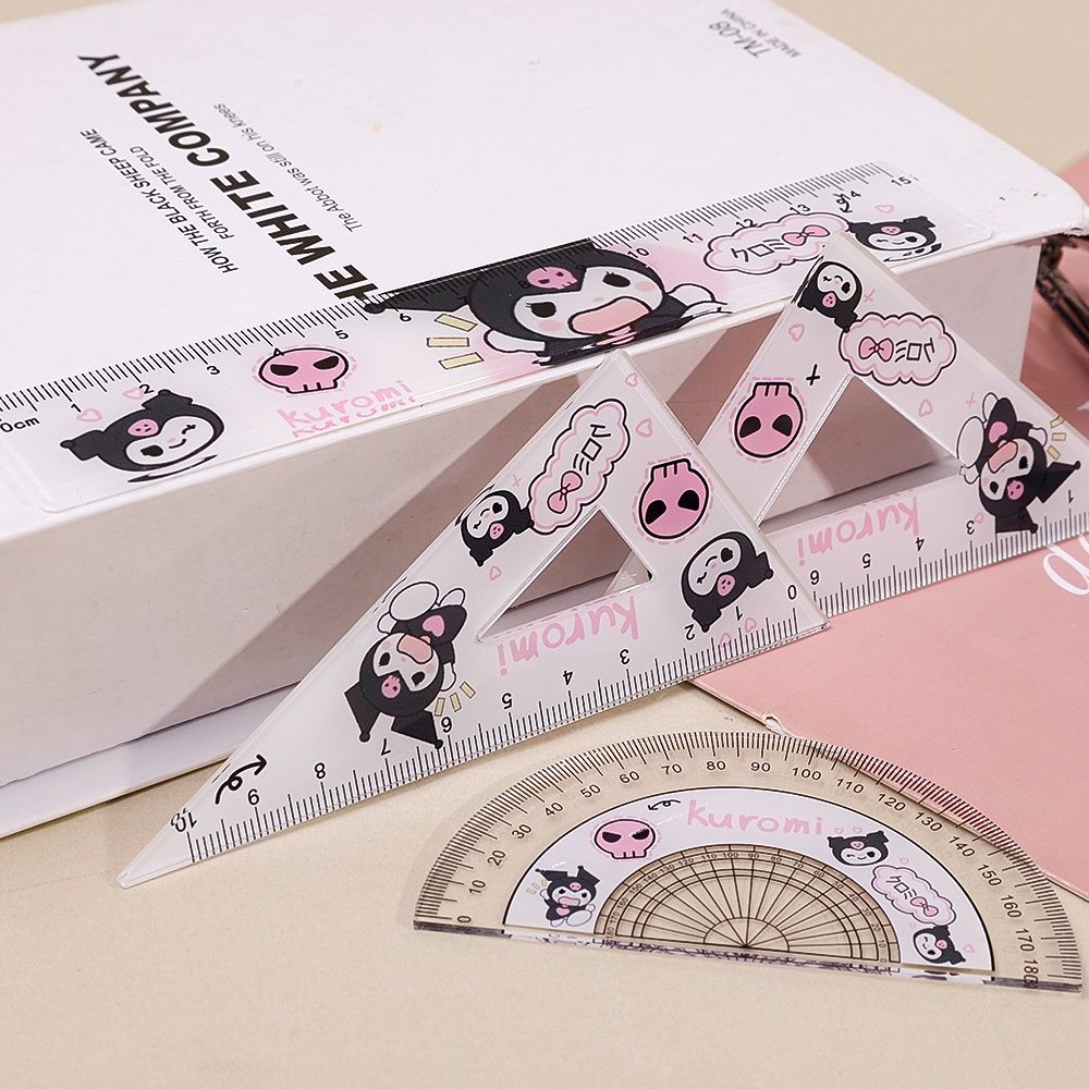 Anliou Bộ Thước Kẻ acrylic Trong Suốt Hình Chú Chó Kuromi Đáng Yêu Đa Năng