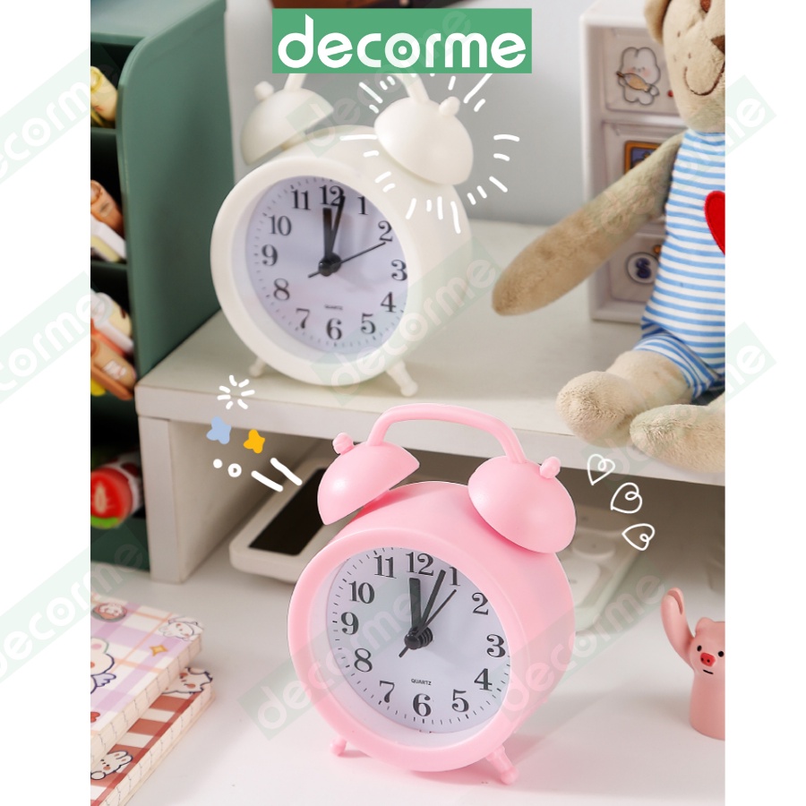 Đồng hồ báo thức mini Decorme đồng hồ để bàn dễ thương có chuông reo lớn Decor bàn học bàn làm việc tiện dụng