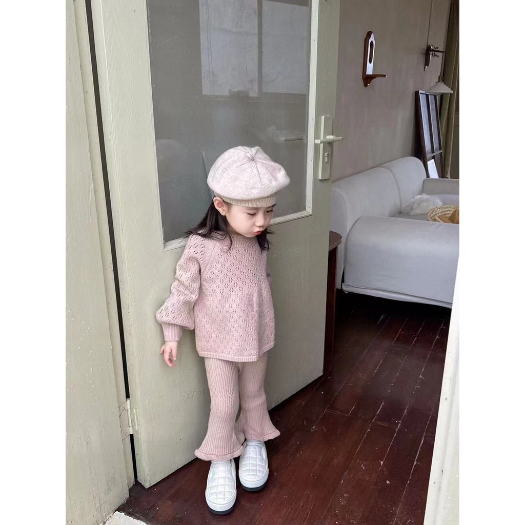 Bộ Áo Len Tay Dài + Quần Ống Loe Thời Trang Hàn Quốc Mùa Thu Đông Cho Bé Gái 55