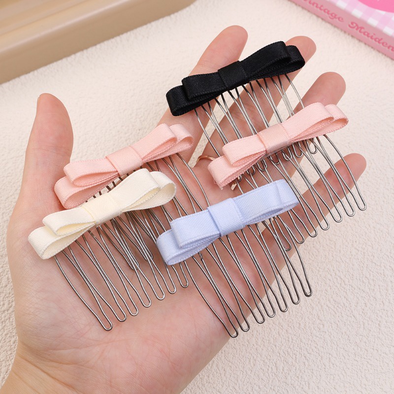 Thời Trang Lược Kẹp Tóc Xoăn Tàng Hình Màu Trơn Đính Nơ Dễ Thương Cho Bé Gái