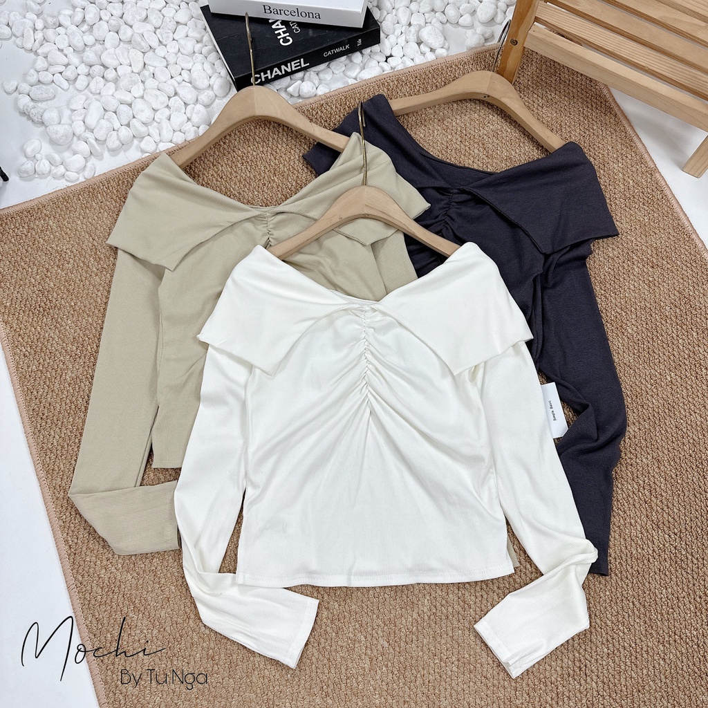 Áo len mtg dài tay cổ xẻ dúm ngực hàng QC