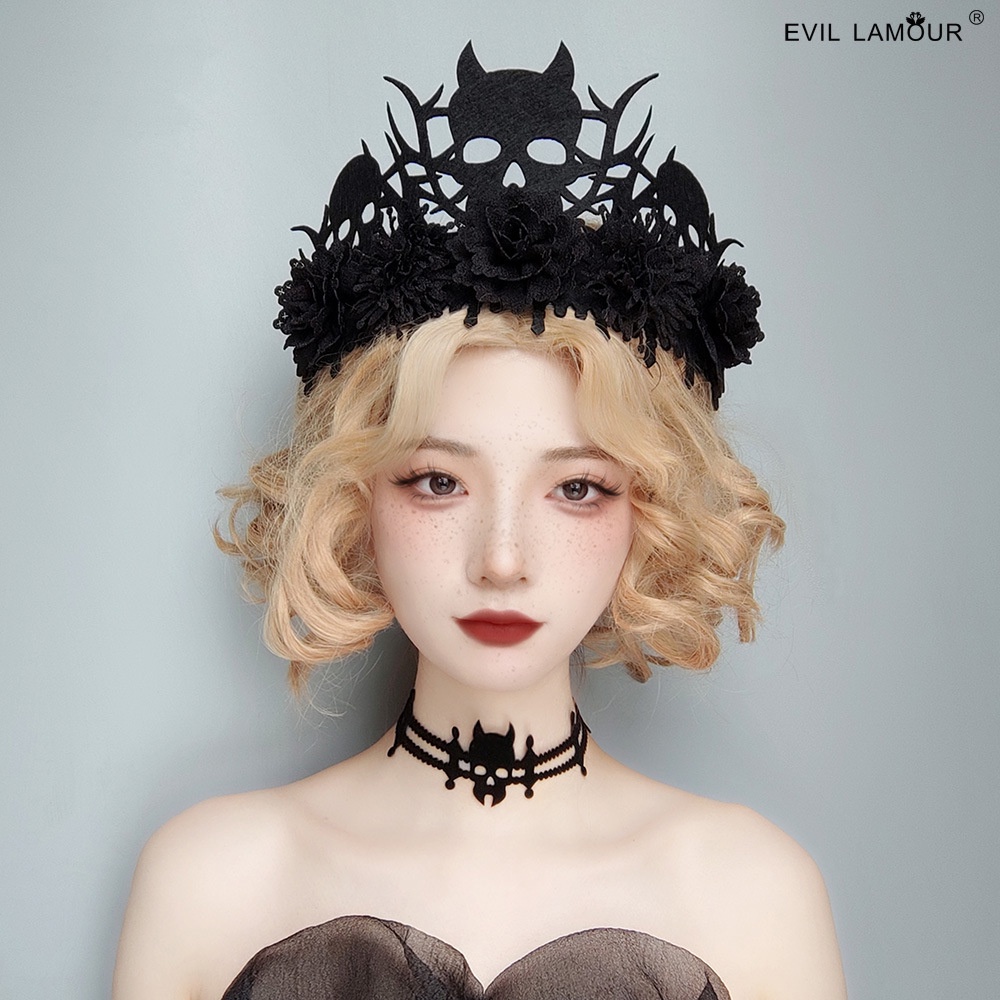Vòng Hoa Đen Đội Đầu Hóa Trang Phù Thủy Cho Lễ halloween