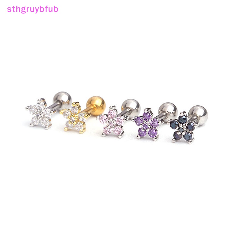 1 Khuyên Tai Thanh Mảnh Bằng Thép Không Gỉ Đính Đá zircon Hình Hoa mini Thời Trang Cho Nữ vn