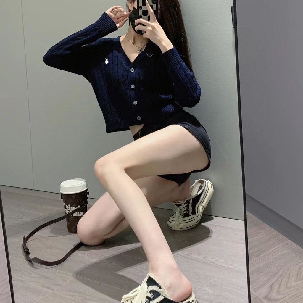 LP0J RalphLauren biao small waist short knitwear cardigan women's spring and autumn all-match twisted knitted sweater coat