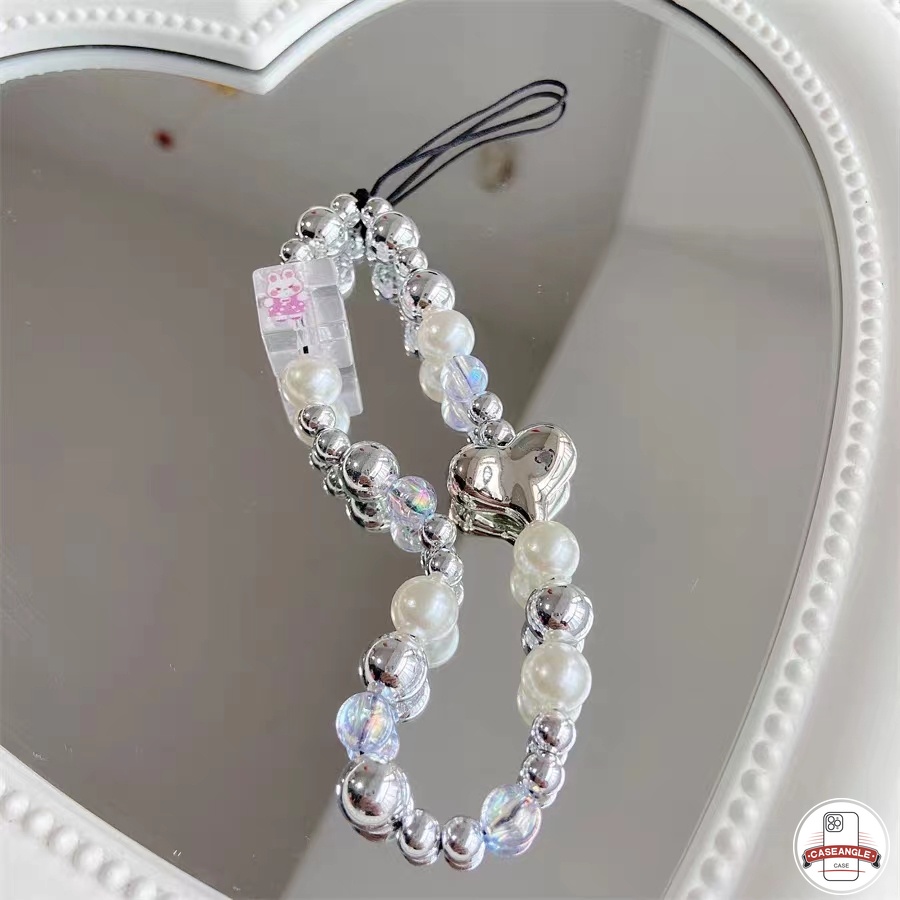 Thời Trang Dây Đeo Điện Thoại Hạt Ngọc Trai Trắng Trong Suốt Hình Thỏ Trái Tim vintage Chống Rơi Cho Nữ