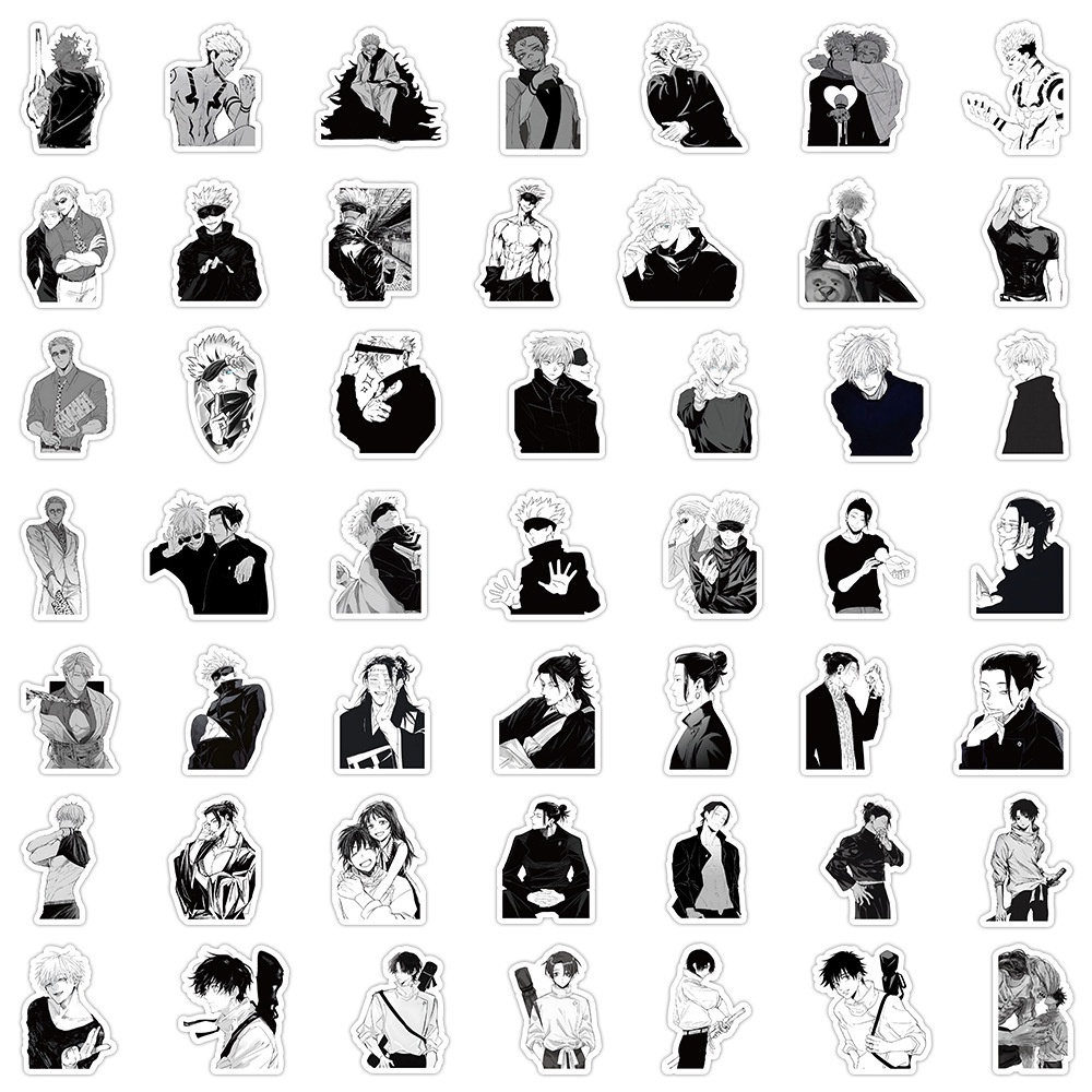 Bộ 103 Miếng Dán Trang Trí laptop Chống Thấm Nước Họa Tiết jujutsu kaisen Màu Trắng Đen diy