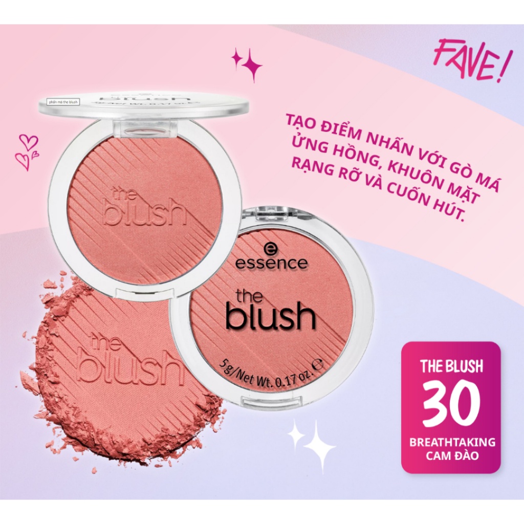 Phấn má hồng Essence The Blush hạt nhẹ mịn dễ bám lớp trang điểm tự nhiên 5g