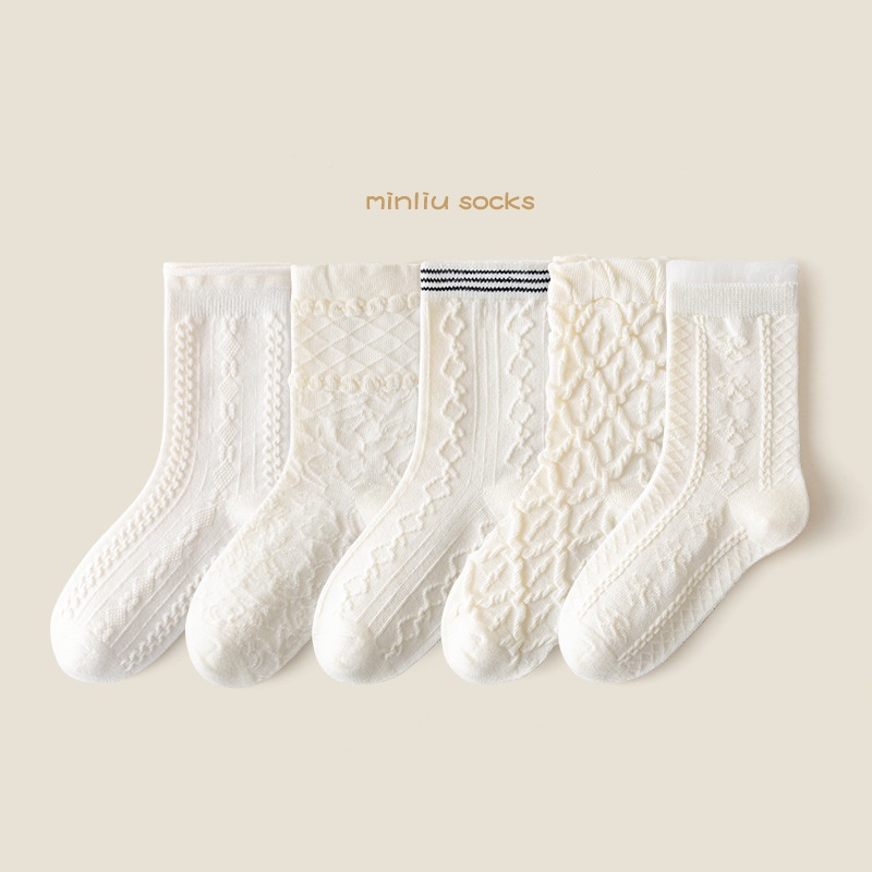 Vớ cotton Cổ Trung Màu Trơn In Họa Tiết Hoạt Hình Phong Cách lolita Thời Trang Thu Đông Cho Bé Gái